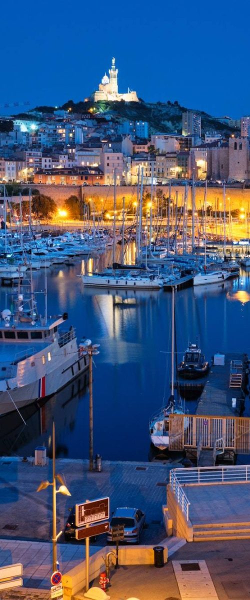 Marseille Old Port in the night. Marseille, France